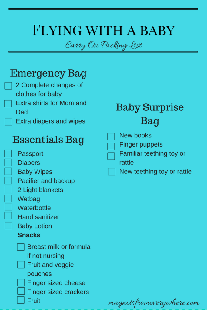 Flying with a baby checklist