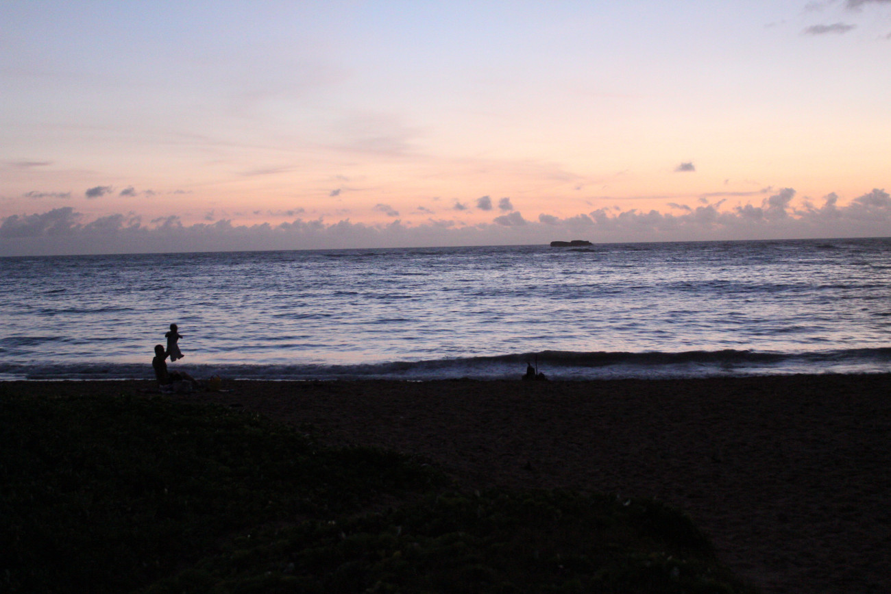 Hawaii with a baby at sunrise