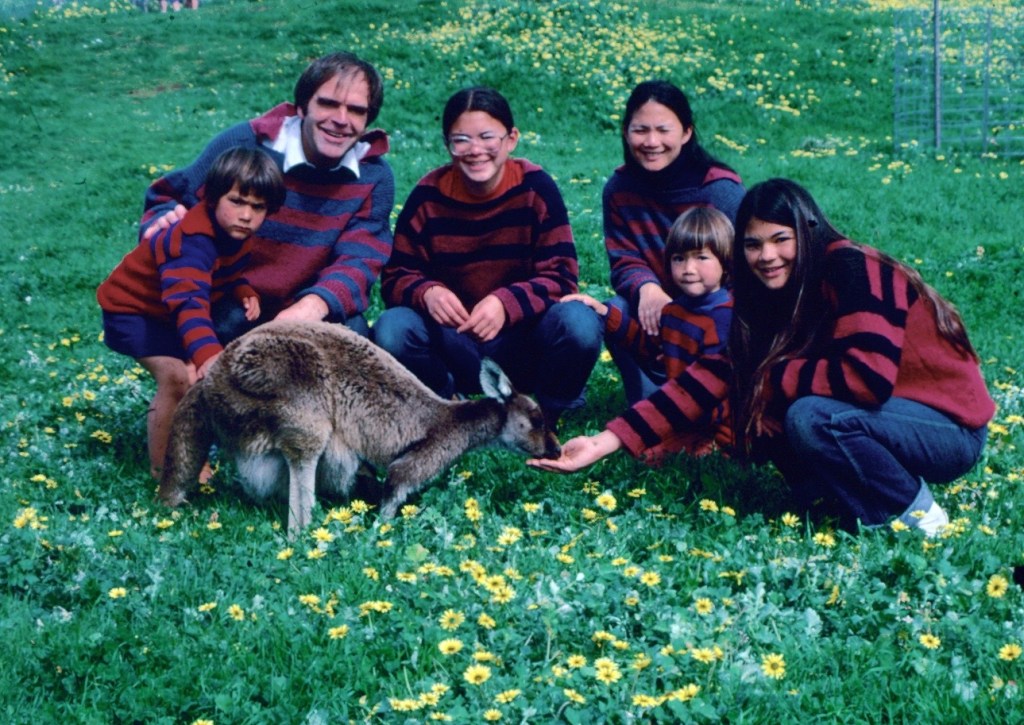 Australian family with kangaroo