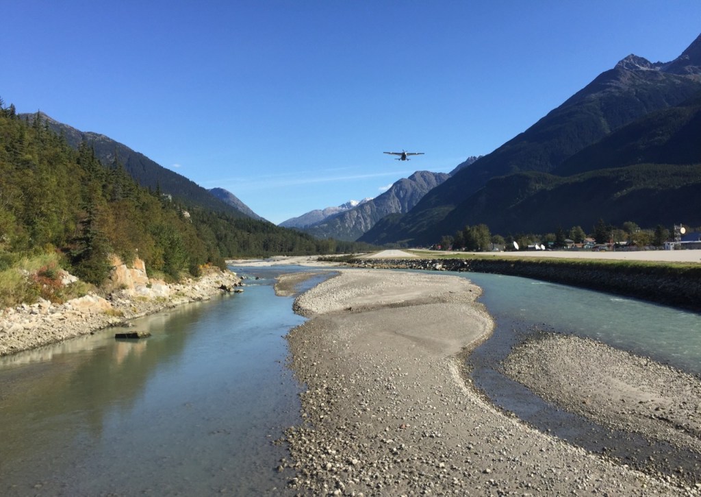 Seaplane coming in over Skagway