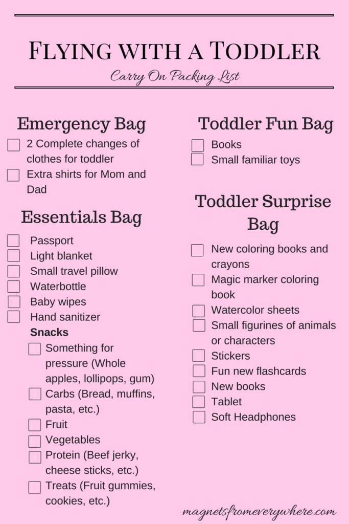 Flying with a toddler Checklist