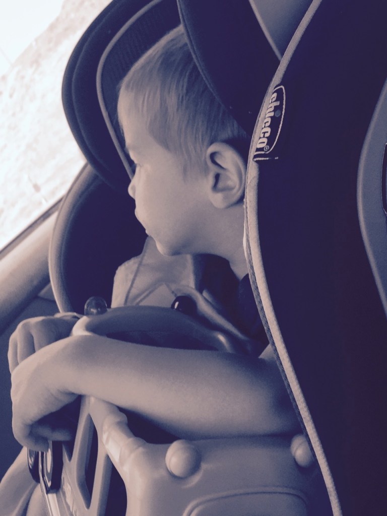 Toddler along for the ride on the family road trip